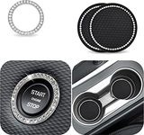 Car Cup Coaster, Push Start Button Bling, Cup Interior Accessories 2.75 Inches Crystal Rhinestone Bling/Anti-Slip Vehicle Coaster for Most Cars, Trucks & RVs (Black Coaster/ 2Pcs+ Bling 1pcs)