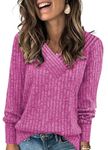 Famulily Women's Lighweight Fashion Soft Cosy Tunic Tops Pullover Sweater Solid Casual V Neck Long Sleeve Shirts Pullover Sweatshirts Pink L