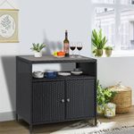 GAOMON Patio Outdoor Wicker Storage Cabinet with Shelf,Powder Coated Steel,Patio Bar Table with 2-Door and Shelf,All Weather Resin Wicker,Patio Pool Garden Kitchen,Grey