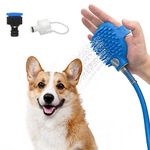 FuninCrea 2 in 1 Dog Shower Sprayer, Portable Silicone Dog Bath Brush, Sprayer and Scrubber Tool in 1 Pet Shower Sprayer with Hose & Shower Attachment for Outdoor Indoor Dog Bathing (Blue)