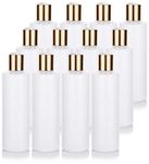 JUVITUS 8 oz Clear Natural Refillable Plastic Squeeze Bottle with Gold Metal Disc Cap (12 Pack)