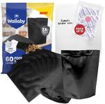 60 Wallaby 1-Gallon Gusset Mylar Bag Bundle (7.5 Mil - 10" x 14") Stand-Up Zipper Pouches, 60x 400cc Oxygen Absorbers, 60x Labels - Heat Sealable & Food Safe - Long-Term Food Storage Solutions - Black