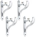 Ferio Zinc Curtain Holder Silver Finish Heavy Duty Curtain Rod Holder Set of 4 Chrome Finish Curtain Brackets for 1 Inch Curtain Pipe (Pack of 4, Chrome)