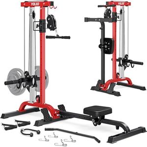 2-in-1 Adjustable Rowing Cable Machine & LAT Pulldown Station for Home Gym, Foldable Space Saver with 6 Attachments, Supports 450 Lbs Weight Plates