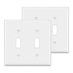 BESTTEN 2 Pack 2-Gang Toggle Wall Plate, Unbreakable Polycarbonate Double Light Switch Cover, cUL Listed Standard Size Faceplate, White