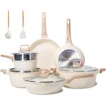 JEETEE 18 Pcs Pots and Pans Set, Pot Sets for Cooking Nonstick, Healthy Kitchen Cookware Sets, PFAS and PFOA Free (Beige)