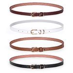 Set of 4 Women Skinny Leather Belt Solid Color Thin Waist Belt for Jeans Dress,A-Black/White/Brown/Coffee,35.4" Long,Fit Waist Size 26"-30"