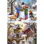 Bits and Pieces - Value Set of Two (2) 1000 Piece Jigsaw Puzzles for Adults - Measures 20" x 27" (51cm x 69cm) Each - 1000 pc Snowman Snow Day, Sunrise Feasting Winter Jigsaws by Liz Goodrick-Dillon