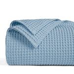 PHF 100% Natural Cotton Waffle Blanket Twin Size, Washed Soft Lightweight Breathable Comfy Throw,Elegant Decor for Bed Sofa Office,Great Bedding Linen for Adults Kids&All Seasons,Dusty Blue,66" x 90"