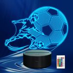 CoolGift Mart Soccer Night Light, 3D LED Optical Illusion Lamp with Remote Control and Timer, Christmas and Birthday Soccer Gifts for Boys Kids Teens
