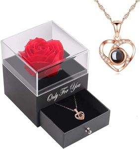 LOZACHE Caja de regalo hecha a mano con collar Love You para ella, regalo de rosa para mujer, regalo de San Valentín, día de la madre, aniversario, cumpleaños, para madre, hermana, esposa