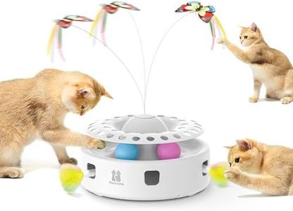 Potaroma Cat Toys 3-in-1 Smart Interactive Kitten Toy, Fluttering Butterfly, Random Moving Ambush Feather, Catnip Bell Track Balls, Dual Power Supplies, Indoor Exercise Cat Kicker (Bright White)