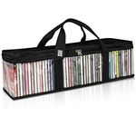 Made Easy Kit CD Media Storage Bag Case - Clear See Though PVC Organizer With Triple-Stitched Handles and Dividers - Stackable, Space-Saving, Fits 50 CDs (Black)