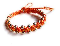 Jyokrish Handmade Adjustable Yellow-Red Thread with Metal silver beads Bracelet for Unisex |Boys| Men | Girls |Women |for adult |Free Size |Pack of 1| Hand Band |workwear |