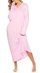 Vlazom Women's Nightgowns V Neck Sleep Shirt Long Sleeve Soft Nightdress Sleepwear Loungewear with Pockets, Light Pink,S