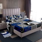 jejeloiu Ice Hockey Bed Sheets Set for Kids Boys Girls Queen Size Ice Hockey City Fitted Sheet Ultra Soft Modern Fashion Bedding Set Deep Pocket Room Decor Sports Theme Bedding Collection