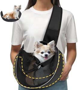 Upgraded Breathable Mesh Dog Sling Carrier for Small Dogs & Cats Up to 10 lbs- Detachable Hard Bottom, Adjustable Strap & Large Pocket - Hands-Free Pet Carrier for Travel Walking Hiking (Black Size M)
