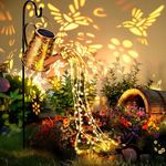 GIGALUMI Solar Watering Can Lights Outdoor Garden, Waterproof Metal Water Can Ornaments with String Lights, Solar Hanging Lantern with Bracket for Yard Lawn Pathway Patio (Hummingbird)