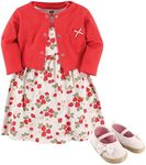 HUDSON BABY Baby-Girls Cotton Dress, Cardigan and Shoe Set, Strawberry, 0-3 Months