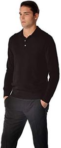 Cashmere Boutique 100% Pure Cashmere Polo Pullover Sweater for Men – Polo Neck, Long Sleeve, Button Up, Classic Style, Lightweight, Soft and Warm Sweater - Black, Extra Large