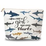 Kwtzkuo Shark Lover Makeup Bag Gift - Just A Gril Who Loves Sharks Cosmetic Bag Travel Pouch,Shark Gifts for Women Girls,Sharks Ocean Animals Themed Gift Toiletry Case,Gift for Shark Lovers, Just A