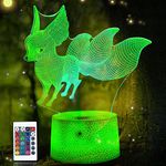 CooPark Fox Night Light, 3D Illusion Hologram Lamp for Kids 16 Colors Changing with Remote Control Dim Function Decor Creative Birthday Xmas Halloween Gifts for Boys Baby Bedroom Decor