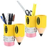 2pcs Pencil Shaped Pen Holder Wooden Sharp-Dull Pencil Holder Funny Novelty Dispenser Pencil Holder Container Storage Organizer for Primary School Classroom Students Teachers Office Desk Gift,Yellow