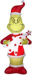 Holiday Accents Gemmy 6.5' Tall Santa The Grinch Holding A White Christmas Tree with Red Dots Christmas Inflatable Indoor/Outdoor Decoration,Multi,3713