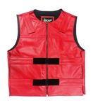 SKAF IMPEX Men Leather Vest Bulletproof Style SWAT Motorcycle Biker Vest Tactical Club Vest, Red, XXL