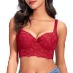 FallSweet Push Up Lace Bras for Women Plus Size Lightly Padded Underwire Brassiere(Lace-red,40C)