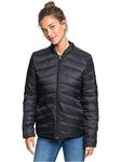 Roxy Womens Coast Road Hooded Water-resistant Lightweight Packable Padded Jacket, Black, M EU