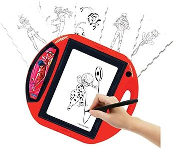 Lexibook, Miraculous Ladybug Cat Noir, Drawing Projector, 4 Stamps, 10 templates, Lighting Screen, 1 Pen Included, Artistic and Creative Toy for Girls and Boys, Red/Black, CR310MI