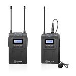 BOYA Upgrated Dual-Channels Lavalier Wireless Microphone System with 1 Bodypack Transmitter&1 Portable Receiver for Canon Nikon Sony DSLR Camera,XLR Camcorder,Phone,YouTube, Film Production