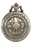 Designer Inspirations Boutique ® Alice in Wonderland Brushed Bronze Effect Antiqued/Vintage Case Women's Quartz Pocket Watch Necklace - On 32" Inch / 80cm Chain