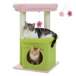 PAWZ Road Small Cat Tree, Multi-Level Cat Tower with Sisal-Covered Scratching Post, Cozy Cat Condo and Large Cat Perch for Indoor Cats, Applicable to Summer, Pink