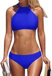 CharmLeaks Two Piece Bikini Set for Women Adjustable Lace Up Straps Mid Waist Bikini Swimsuit Blue M