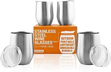 BROVINO Stainless Steel Wine Glasses with Lid (Set of 4) - 12 oz Double Walled Insulated Outdoor Wine Tumblers - 100% Unbreakable & Stemless - Drinkware Set for: Wine, Coffee, Water