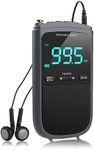 GOLDFOX Portable Radio AM/FM Mini Radio, Pocket Radio Digital Tuning Stereo Personal Radio with LCD Screen USB Rechargeable & Earphone for Home Office Travel,Alarm Clock and Timer Walkman Radio(Grey)