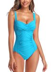 Joweechy Womens One Piece Swimsuit Tummy Control Swimming Costume Vintage Twist Ruched Swimwear Bathing Suit Plus Size(M,CB)