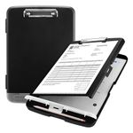 oddpod™ Moto Heavy Duty Clipboard with Side Opening/Clip Pad with Low Profile Clip for Dual Storage of A4 Papers and Pen Holder (Black)