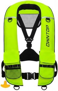 Owntop Automatic Manual Inflatable Swim Jacket, Low Profile Fishing Vest, Neoprene Collar, 24g CO2 Cylinder Included, Large Flap Pockets for Kayaking, Boating, Paddle Sports (Green)