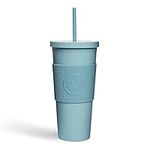 Neon Kactus Double Walled Tumbler | Insulated Travel Cup with Straw and Lid | Acrylic Travel Mug with Silicone Sleeve | For Hot & Cold Drinks | Leakproof, Reusable, Food Grade | Super Sonic, 22oz