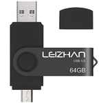 leizhan USB Memory Stick 3.0 64GB OTG (On the Go) Dual Port (USB 3.0 and Micro USB) Flash Disk USB Flash Drive External Pendrive For Android Smartphone Tablet & PC (64GB,Black)