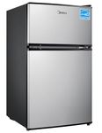 Midea WHD-113FSS1 Double Door Mini Fridge with Freezer for Bedroom Office with Adjustable Legs Removable Glass Shelves Compact Refrigerator, 3.1 cu ft, Stainless Steel