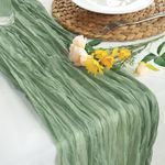 Sevenpers Cheesecloth Table Runner, 35"x120" Rustic Boho Gauze Spring Sage Green Table Runner for Easter,Wedding and Banquet, Festive Table Runner Decorations 90x300 cm