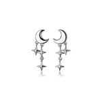 SLUYNZ 925 Sterling Silver Tiny Moon Star Earrings Studs for Women Teens Small Moon Studs Earrings Star Drop (A-Silver)