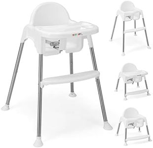 BABY JOY Baby High Chair, 4 in 1 Convertible Highchair with Adjustable Legs, 2-Position Double Removable Tray, 3-Point Safety Harness & Footrest, Feeding Dining Chair for Infants Babies Aged 6-36 Months (White)