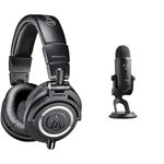 Audio-Technica M50x Professional Monitor Headphones Black & Logitech Blue Yeti USB Microphone for PC, Mac, Gaming, Recording, Streaming, Podcasting, Studio