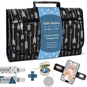 Dodo Babies Portable Diaper Changing Pad Set - Portable Waterproof Changing Mat with Memory Foam Head Pillow and Zip Storage Plus 2 Pacifier Clips and Pacifier Case