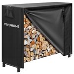 VIVOHOME 4 ft Heavy Duty Firewood Rack Outdoor with Cover, Fire Wood Storage Rack, Log Holder and Cover Combo Set with Zipper, Black
